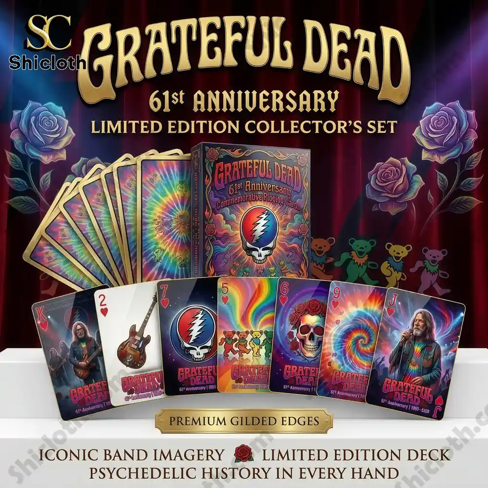 Grateful Dead anniversary playing cards colorful psychedelic design