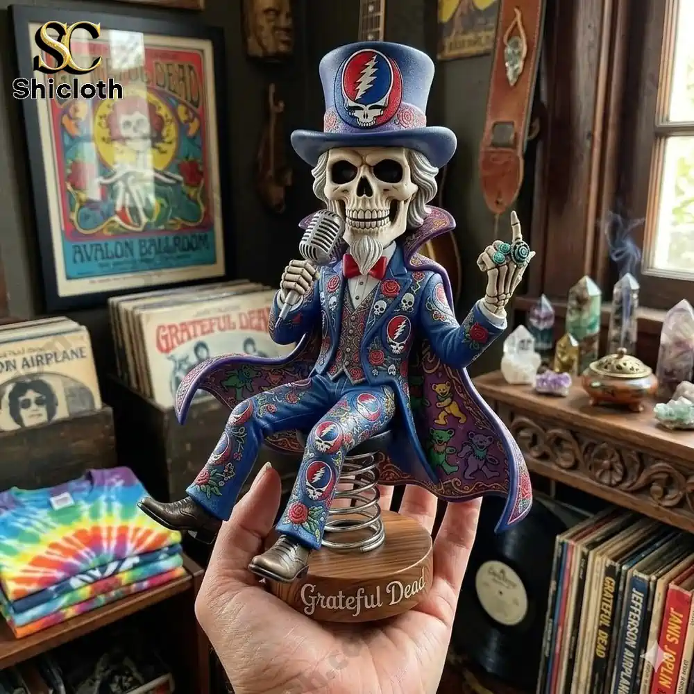 Grateful Dead skeleton singer bobblehead with microphone indoor display by Shicloth!