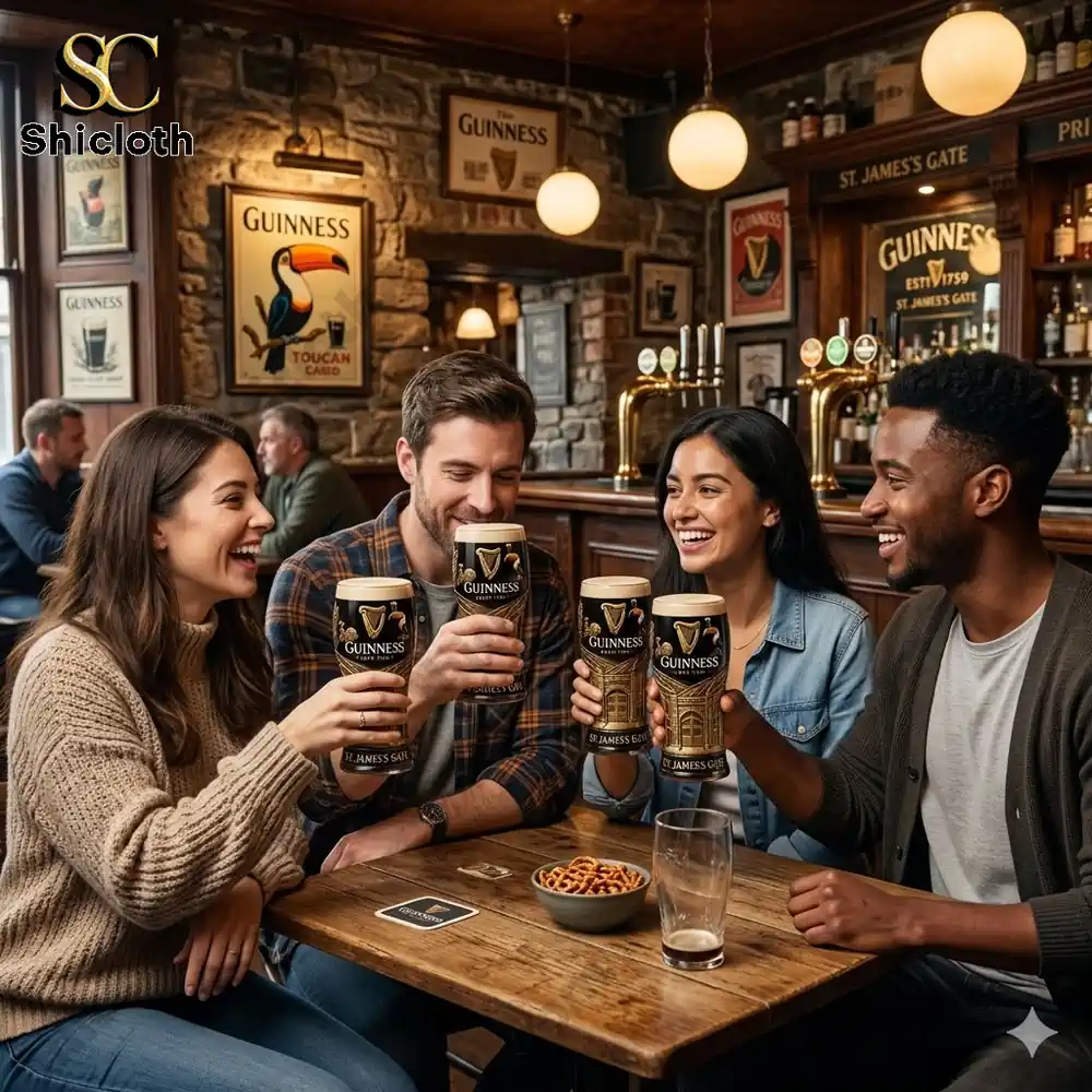 Friends drinking Guinness beer in a cozy bar