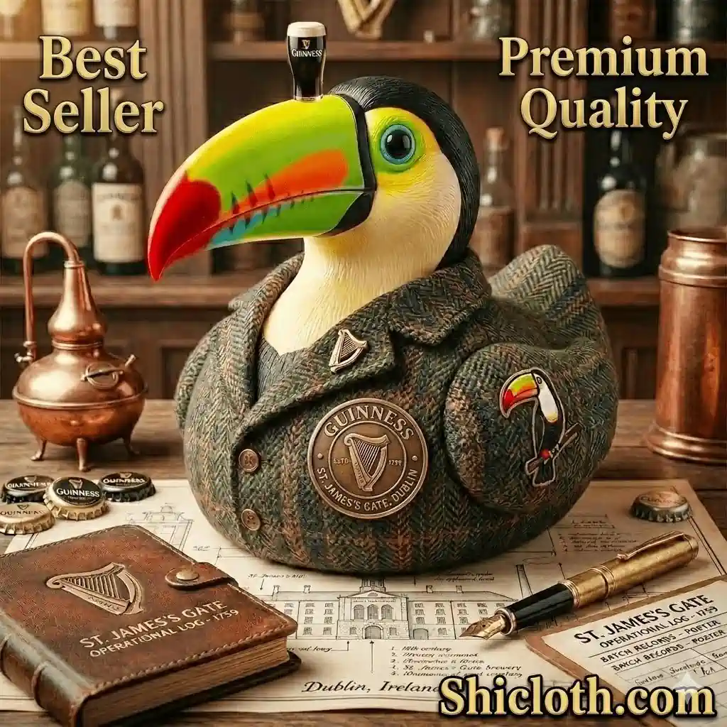 Guinness toucan themed commemorative duck figure with vintage brewery decor!