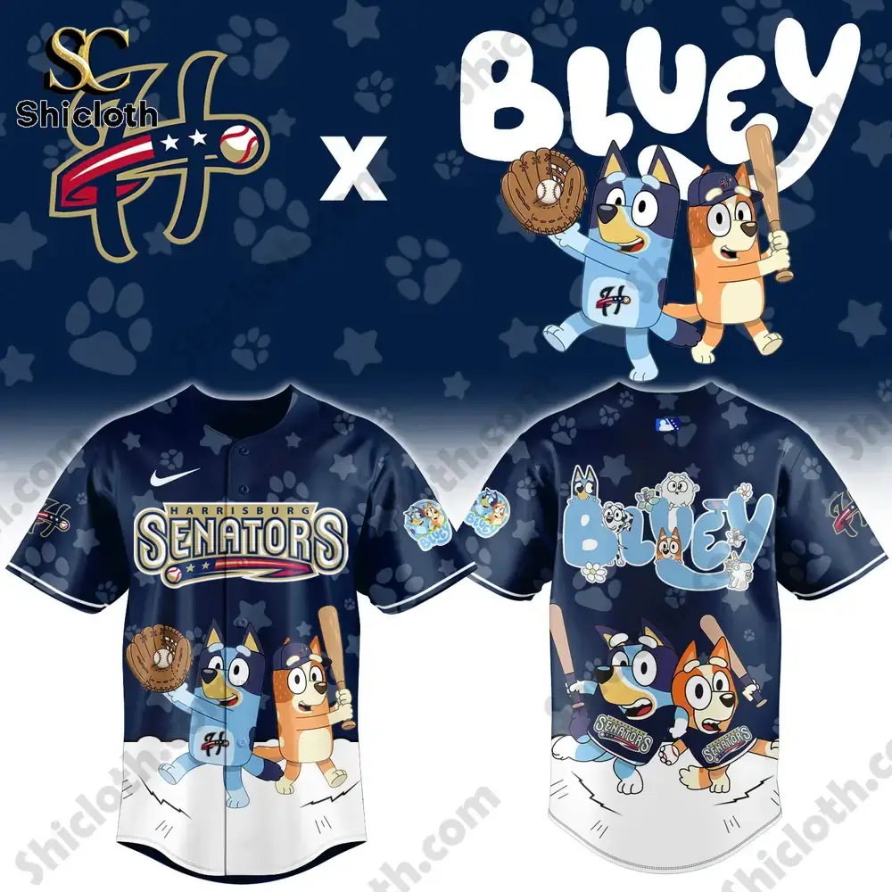 Harrisburg Senators Bluey Night Game Limited Jersey 3 Front and back Bluey Harrisburg Senators jersey detailed artwork
