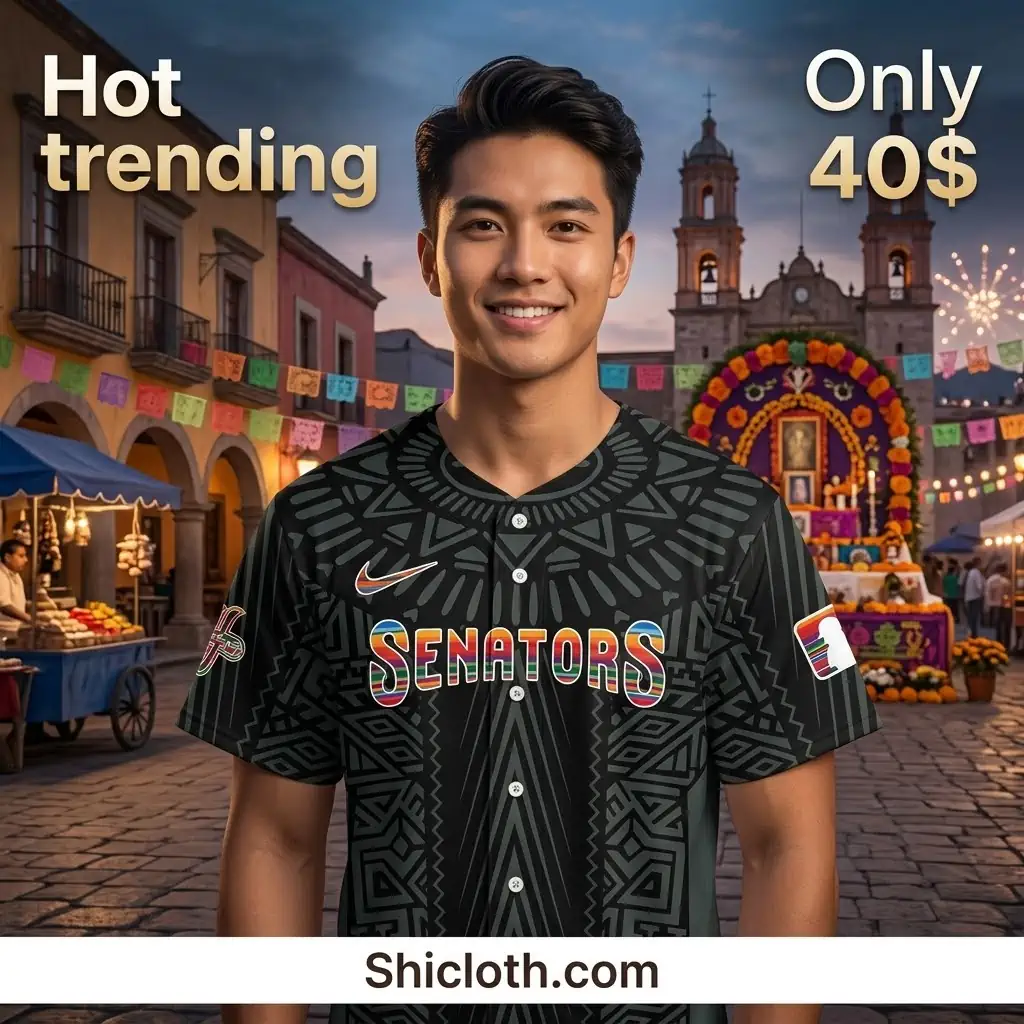 Man wearing Senators Mexican heritage jersey at festive street scene!