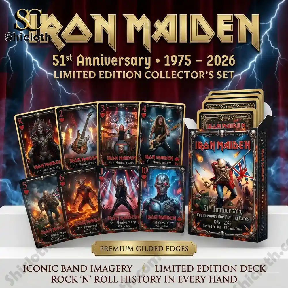 Iron Maiden anniversary playing cards set with illustrated band themed cards and collector box