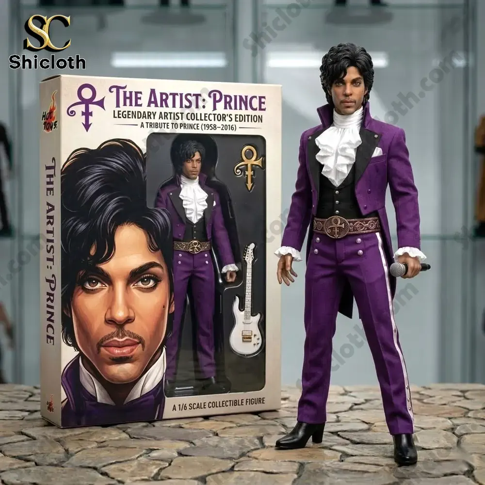 AC/DC 53rd Anniversary Commemorative Figure 53 purple outfit musician collectible figure with box and guitar accessory