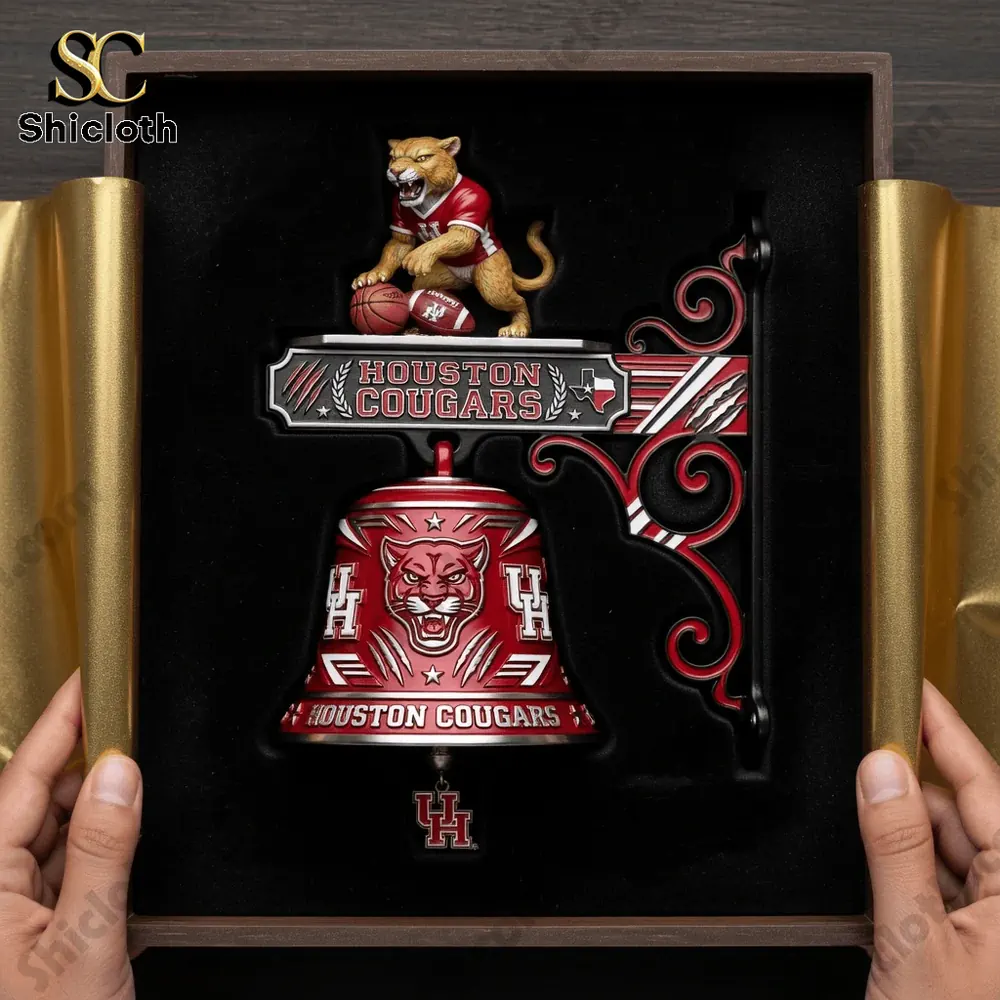 Houston Cougars Commemorative Wall Bell Doorbell 3 Houston Cougars wall bell displayed in a premium gift box