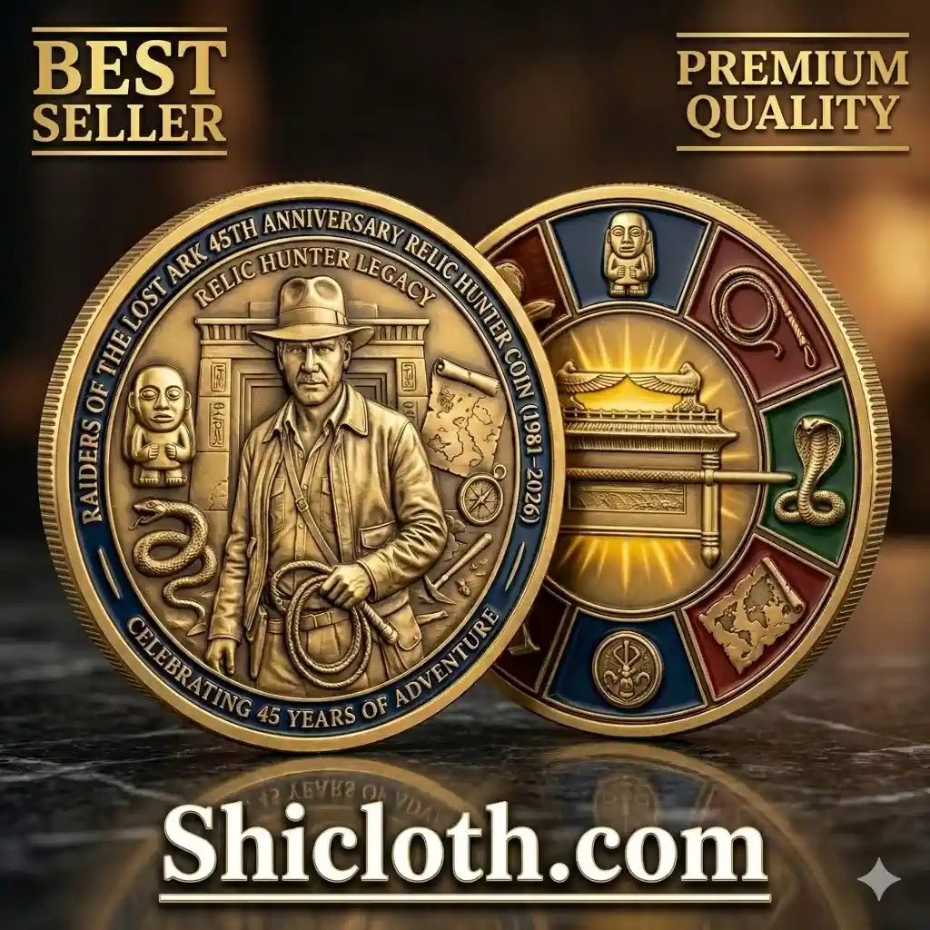 Indiana Jones Raiders Lost Ark relic hunter anniversary coin with detailed explorer figure and ark design!