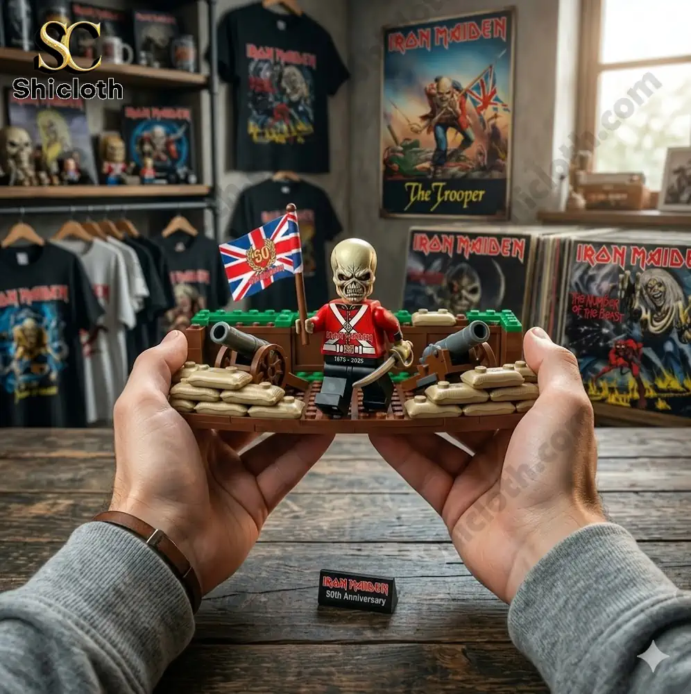Iron Maiden anniversary figure with British flag and cannons display