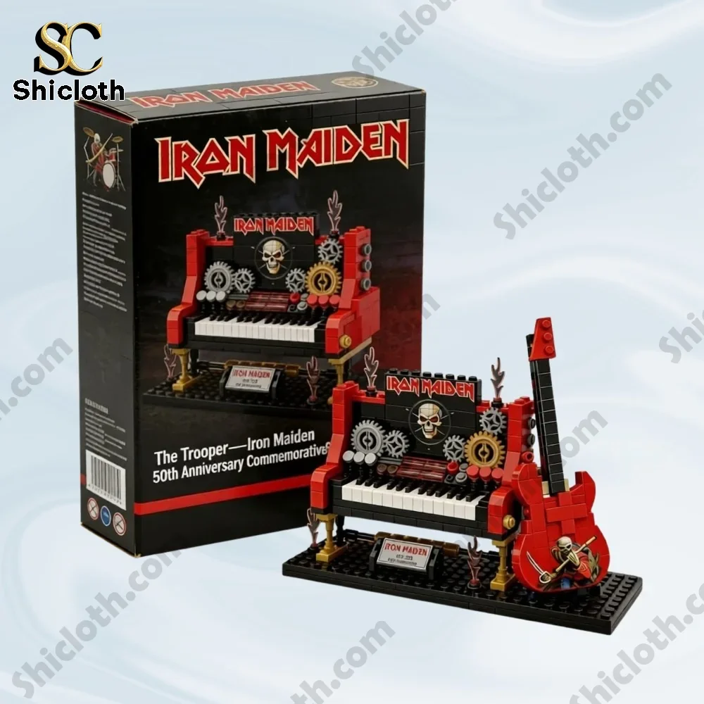 Iron Maiden themed building block piano and guitar set with box