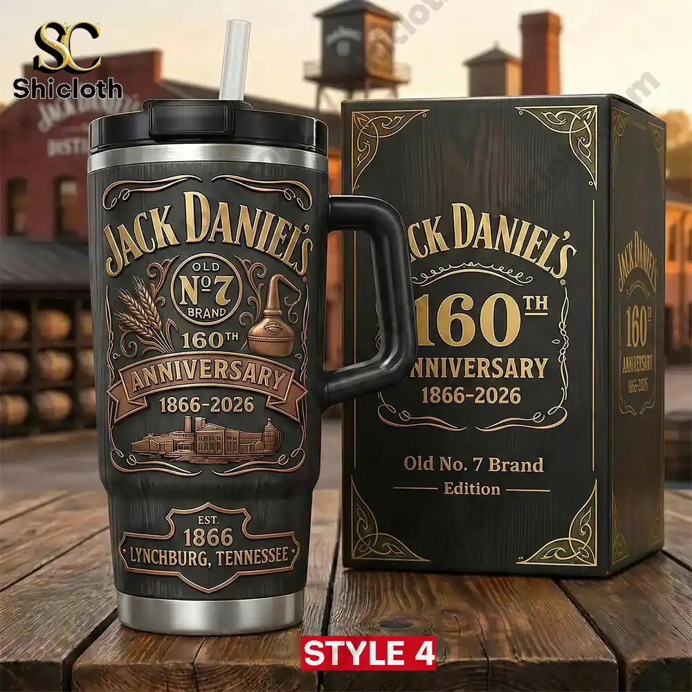 Jack Daniels 160th Anniversary Insulated Tumbler 5 ornate insulated tumbler and matching box with detailed vintage patterns