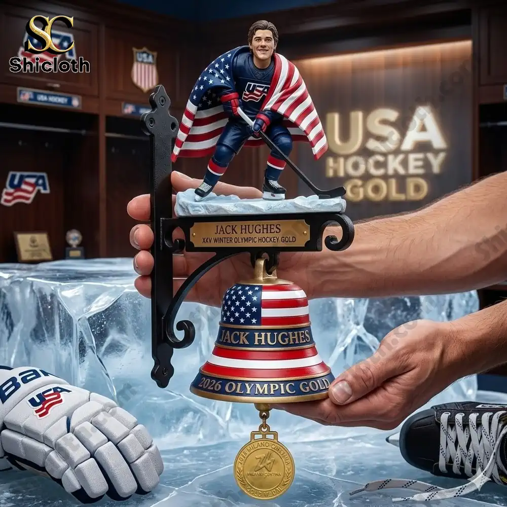 Jack Hughes hockey champion wall bell decor with medal held in hands!