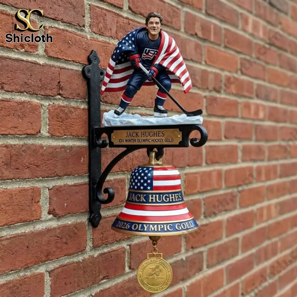 Jack Hughes hockey gold victory wall bell mounted on brick wall!