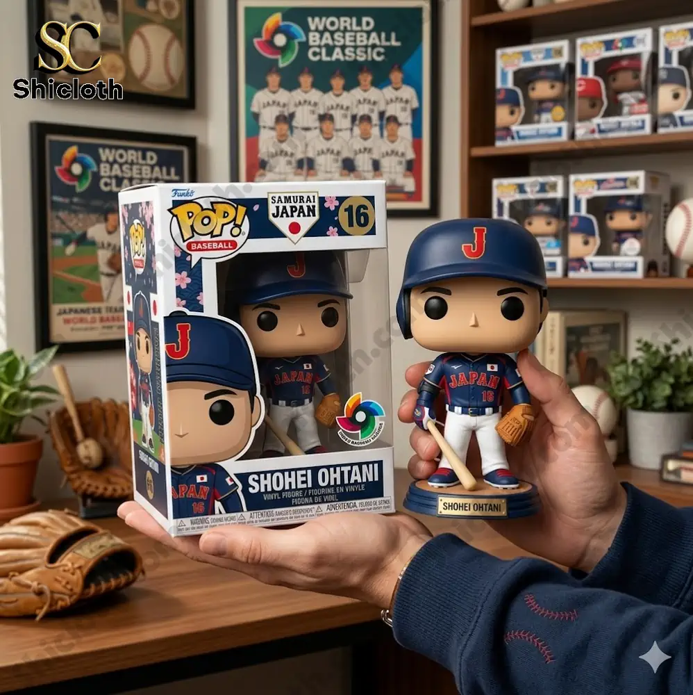 Shohei Ohtani samurai japan baseball vinyl figure displayed with product box in collector room!