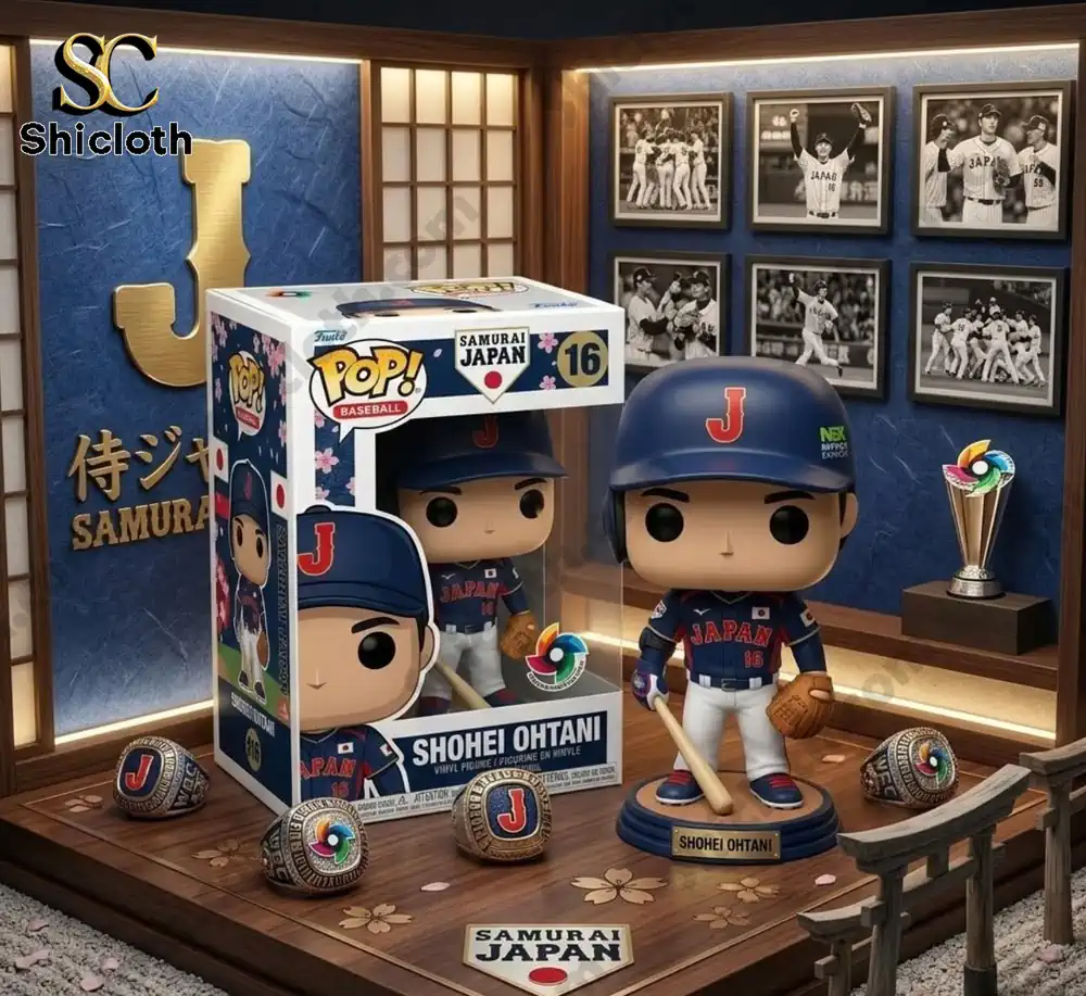 Shohei Ohtani samurai japan baseball vinyl figure displayed in japanese themed collector showcase!