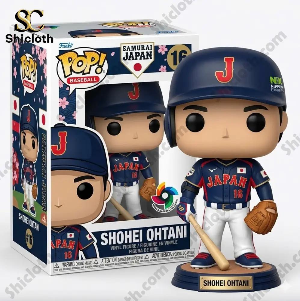 Japan Shohei Ohtani Funko Pop Figurine 3 Shohei Ohtani samurai japan baseball vinyl figure with product box on clean background!