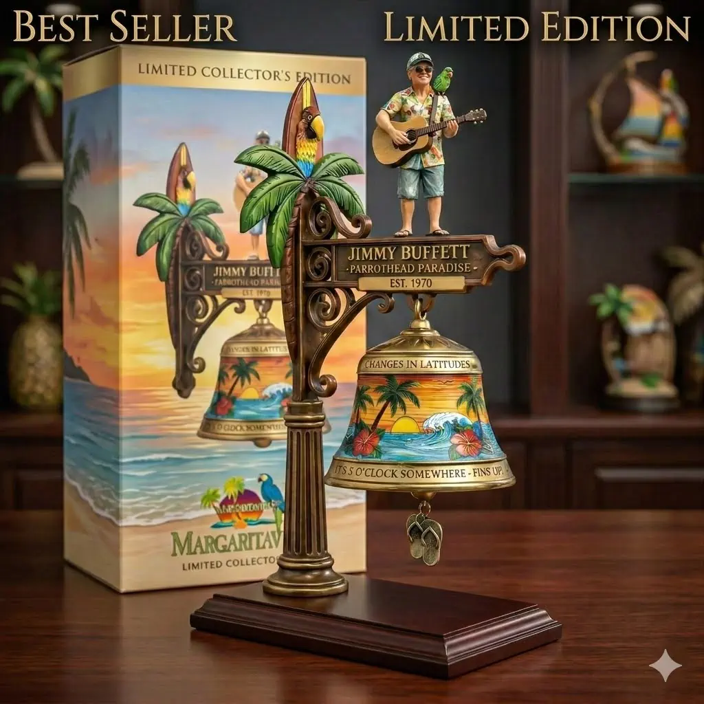 Jimmy Buffett parrothead paradise decorative bell statue with guitar figure and tropical bell design!
