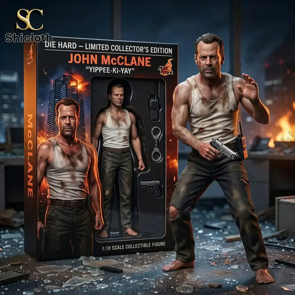 john mcclane collectible figure with display box and accessories