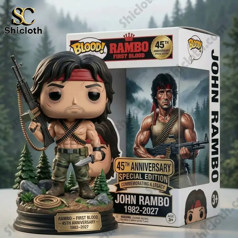 Detailed John Rambo collectible figure with display box presented by Shicloth!
