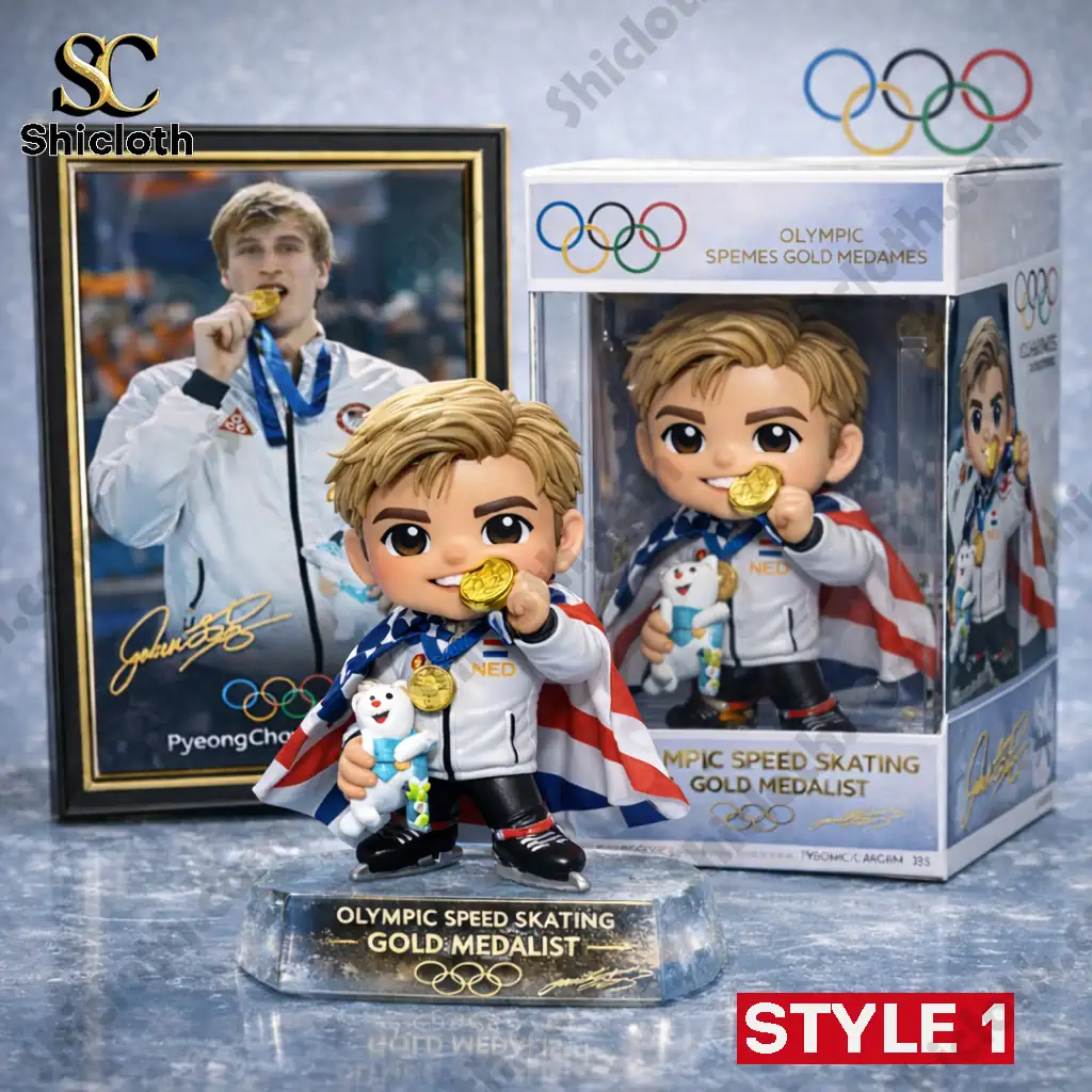 Olympic speed skating gold medalist pop figure doll with display box and framed photo by Shicloth