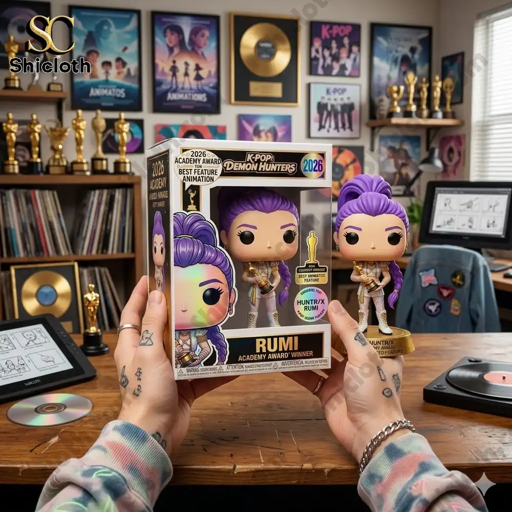 Rumi figure in box held in hands with award themed display background!