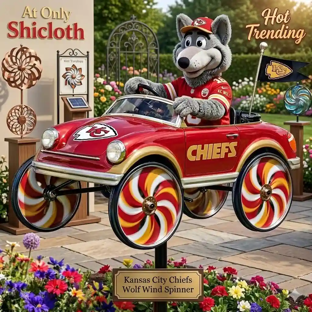 Chiefs wolf wind spinner product display in garden!