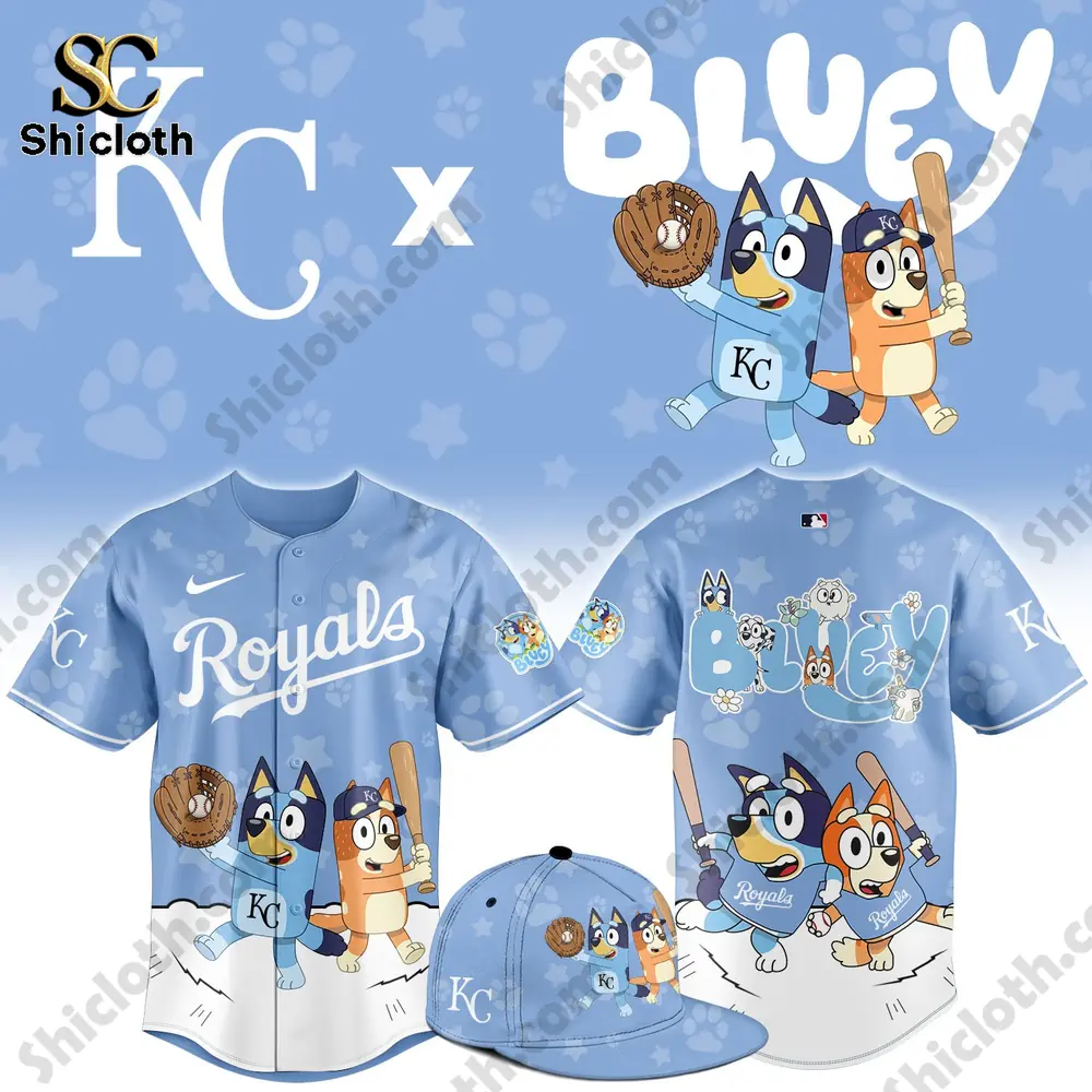 Kansas City Royals Bluey themed baseball jersey front view by Shicloth!