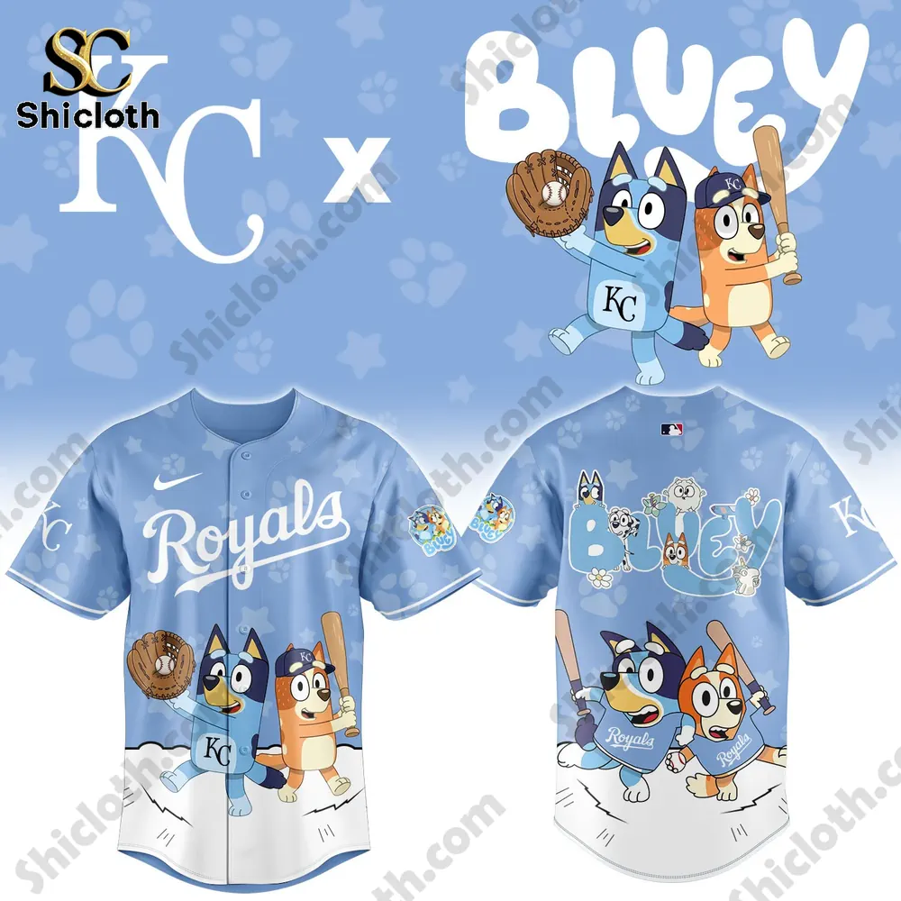 Kansas City Royals Bluey themed baseball jersey back view by Shicloth!