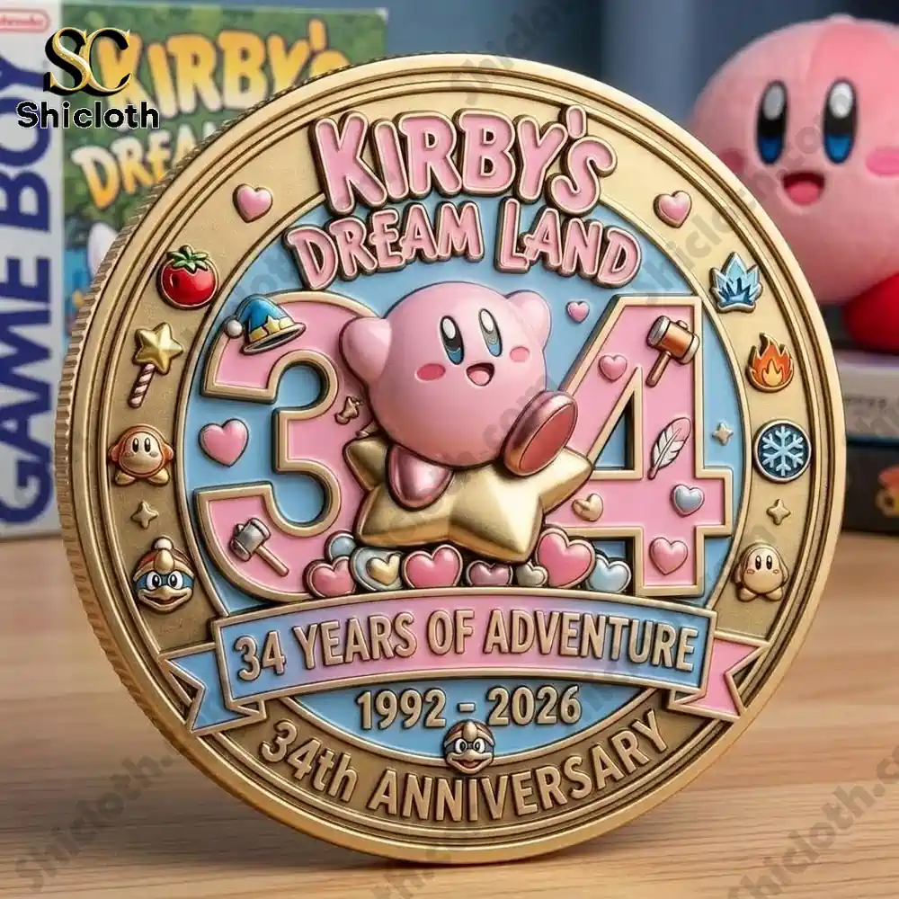 Kirby dream land anniversary coin with cute kirby character on decorative collectible coin!