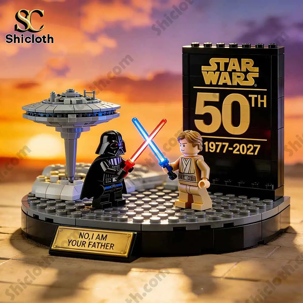 Close up of Star Wars fifty anniversary Cloud City diorama building brick set from Shicloth shop.