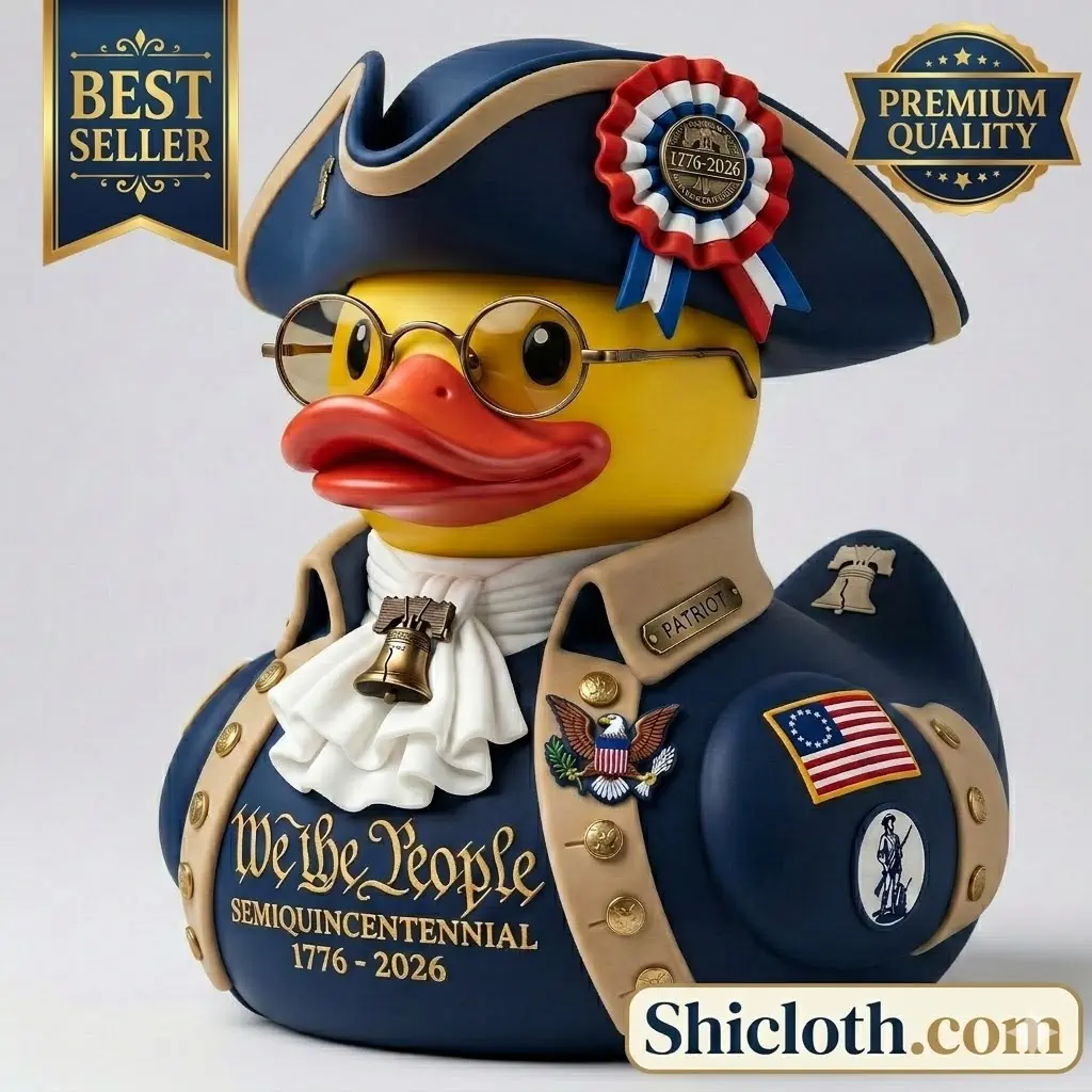 Patriotic rubber duck wearing colonial patriot uniform and round glasses by Shicloth!