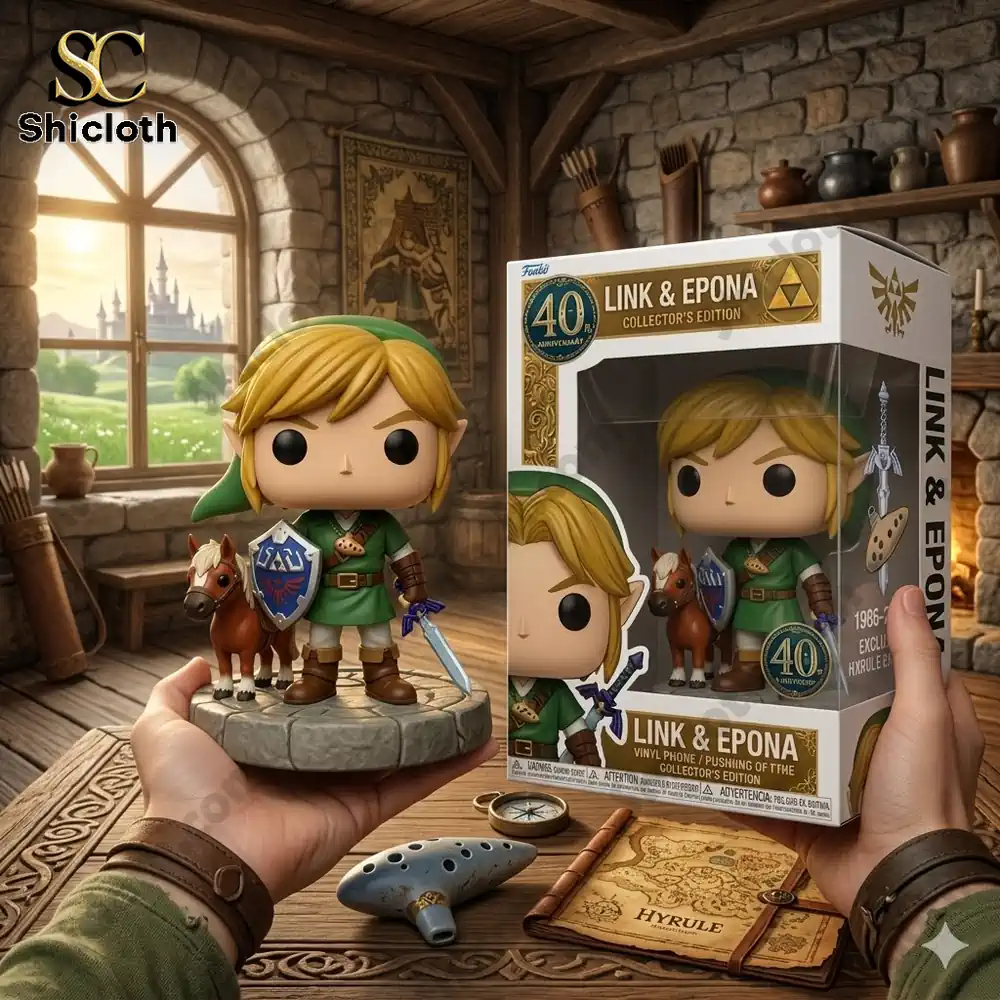 Link and Epona figure held in hand with box in rustic room