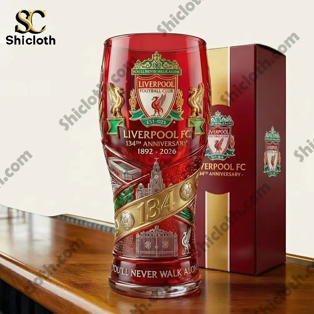 Liverpool fc one hundred thirty four anniversary beer whisky glass displayed with premium gift box from shicloth!
