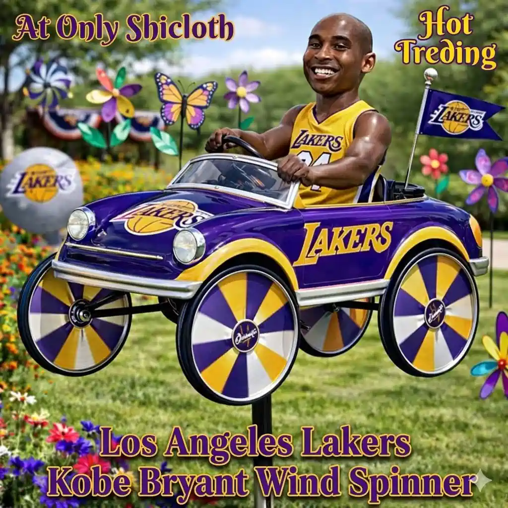 Colorful Lakers wind spinner car with player and decorative flowers!