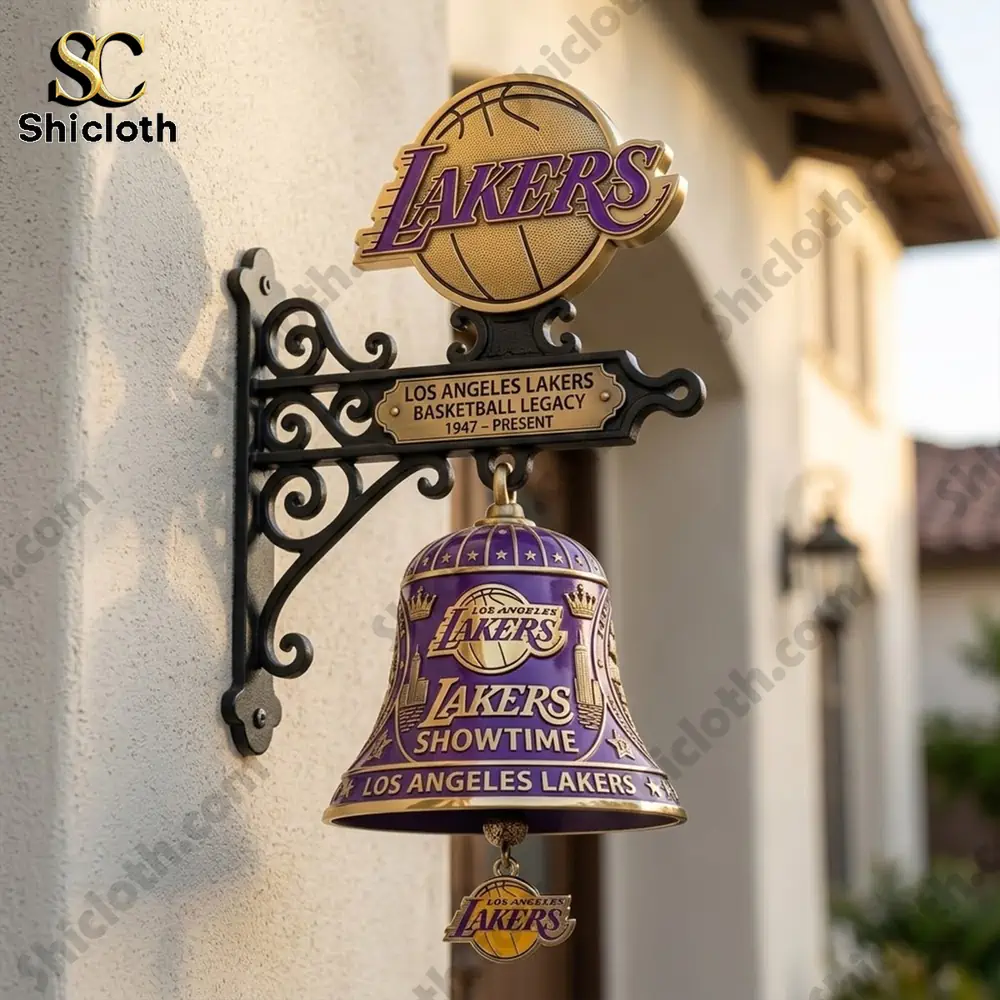 Los Angeles Lakers Showtime wall bell mounted on an outdoor wall near a home entrance!