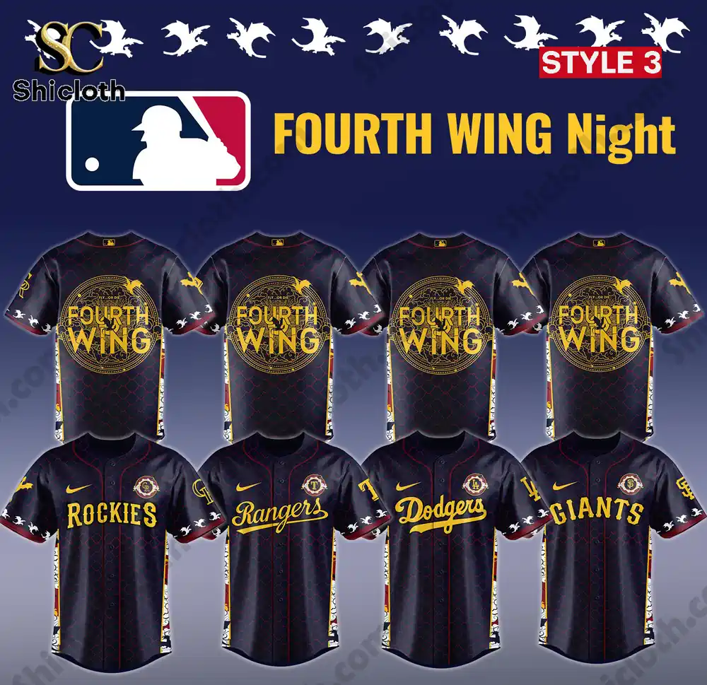 Shicloth Fourth Wing Night black Dodgers baseball jersey shown from front and back!