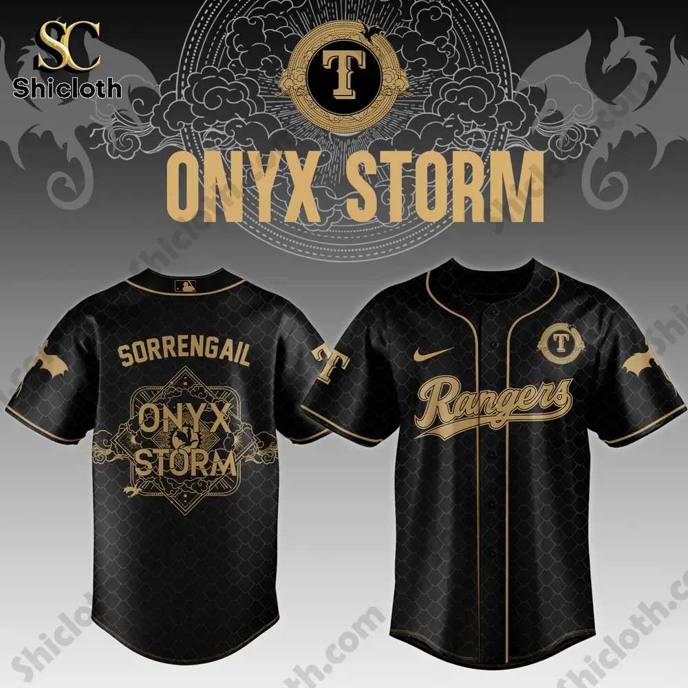 MLB ALL TEAM x Onyx Storm Baseball Jersey 2026 4 Black gold Rangers Onyx Storm baseball jersey design by Shicloth!