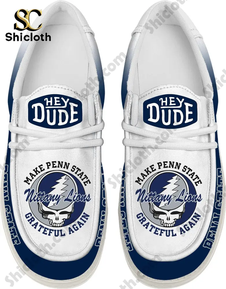 Top view of Penn State Nittany Lions Hey Dude shoes by Shicloth with bold team graphic!