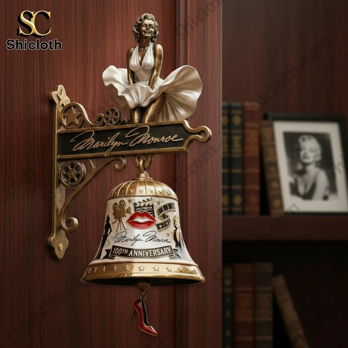 Marilyn Monroe 100th Anniversary 3D Hollywood decorative wall bell mounted on wooden wall