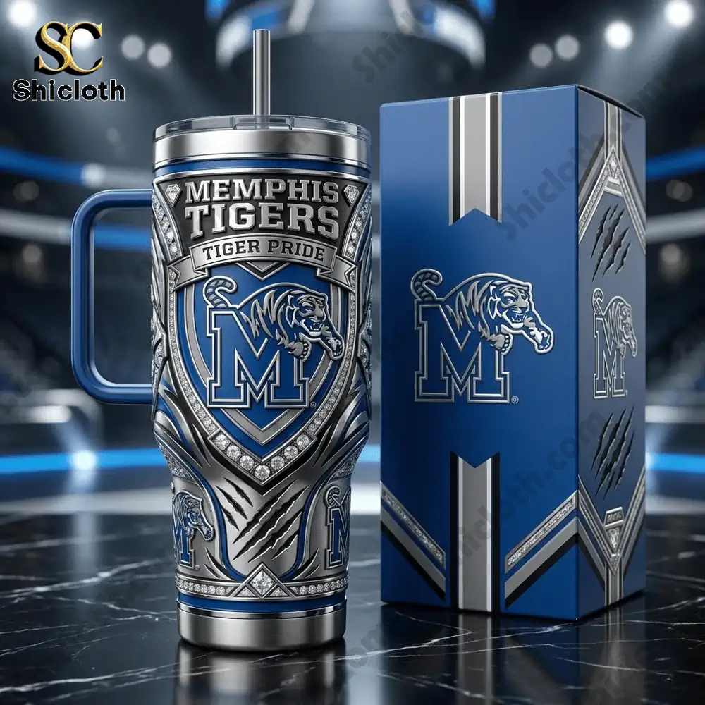 Memphis Tigers insulated tumbler with handle and branded box!