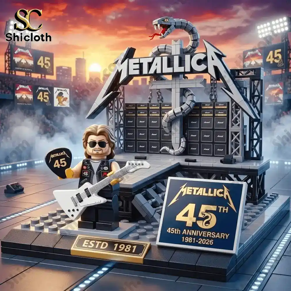 Metallica anniversary building block stage with guitarist figure and large snake decoration!
