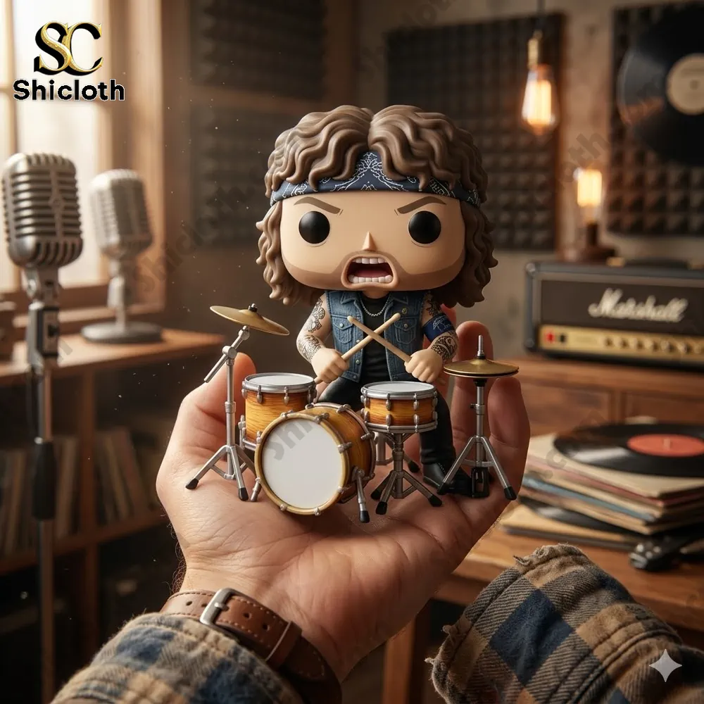 Lars Ulrich vinyl drummer figure on hand in music studio by Shicloth!