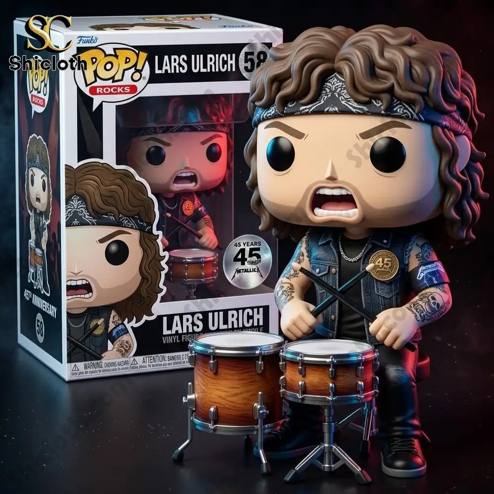 Lars Ulrich Metallica vinyl drummer figure beside collector box by Shicloth!