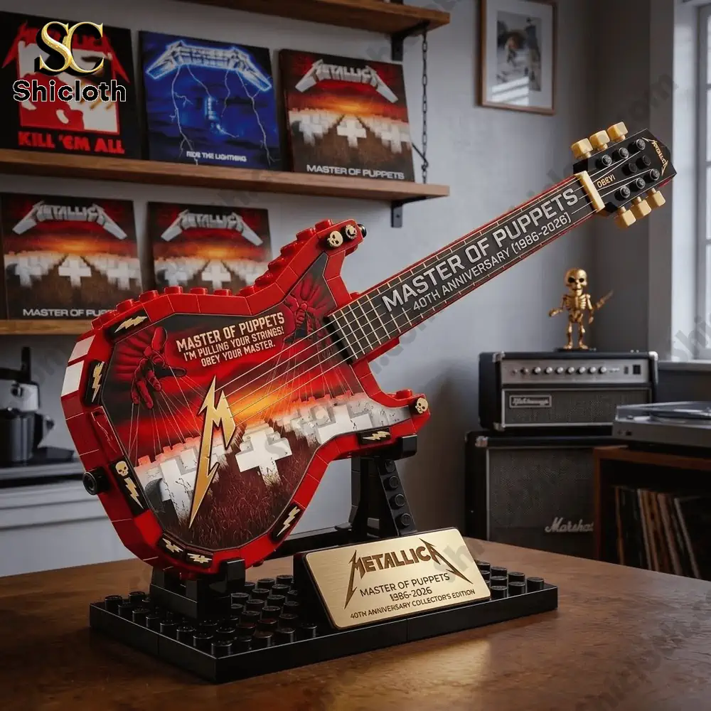 Master of puppets guitar brick display model from Shicloth on table!
