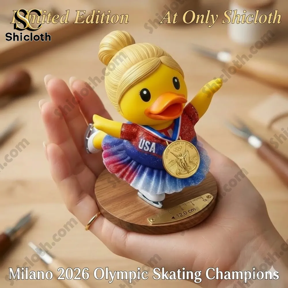 Handheld Shicloth olympic skating duck figure with gold medal and colorful skating dress!