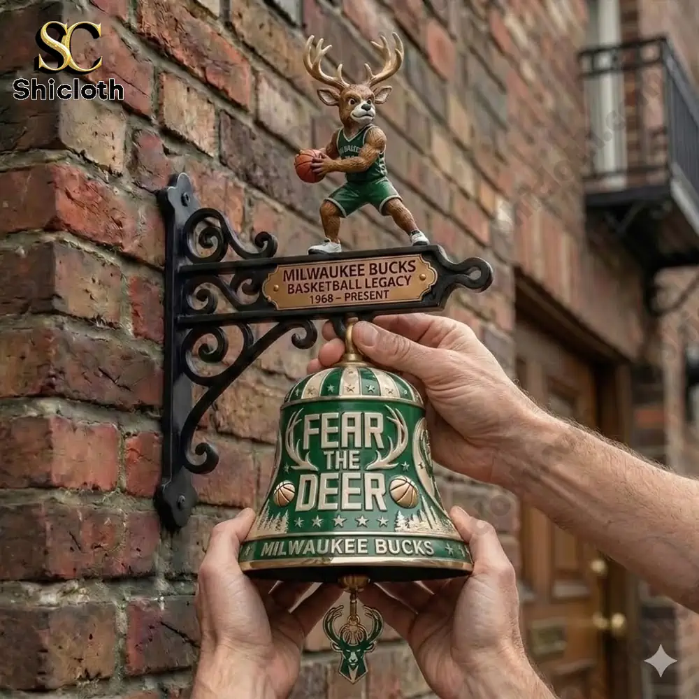 Milwaukee Bucks deer basketball wall bell mounted on brick wall!