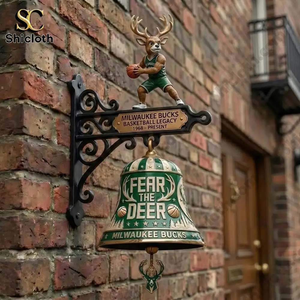 Milwaukee Bucks Fear The Deer wall bell hanging on brick wall!