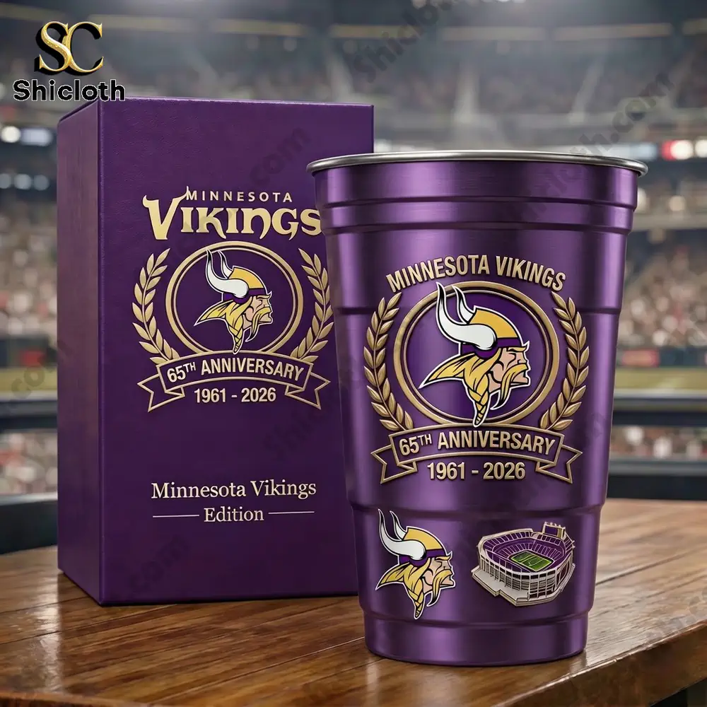 Minnesota Vikings anniversary aluminum cup with purple box by Shicloth!