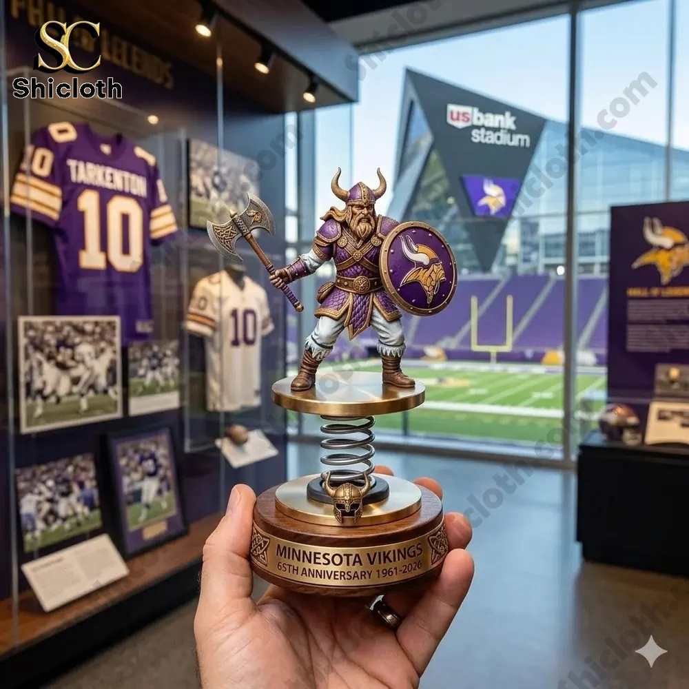 Minnesota Vikings warrior spring bobblehead decor displayed in team stadium museum by Shicloth!