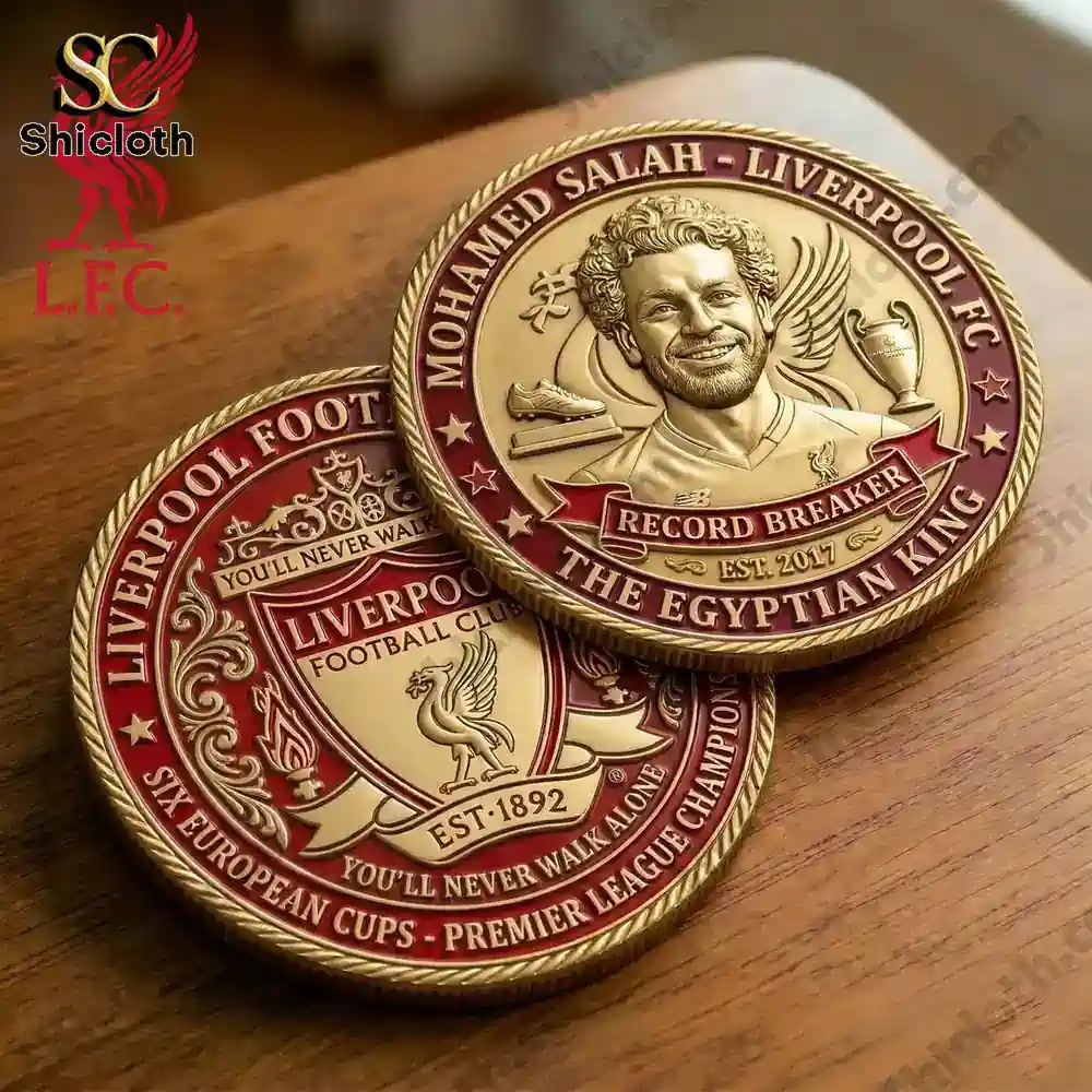 Gold red Liverpool coin with Mohamed Salah portrait!