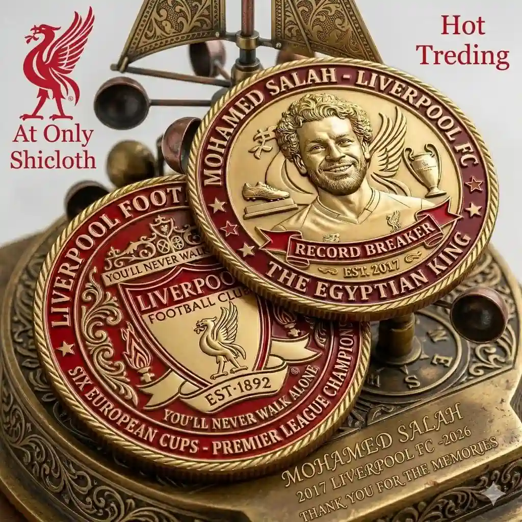 Detailed Mohamed Salah Liverpool coin on vintage background!