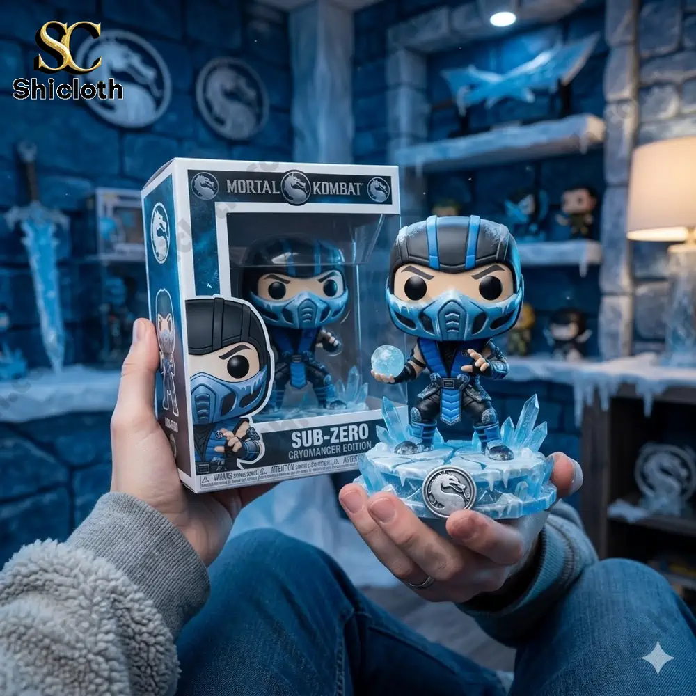 sub zero ice warrior collectible figure displayed with product box in hand!
